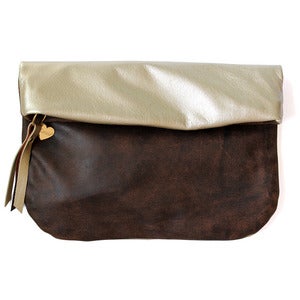 Image of Leather Clutch, distressed brown/metallic champagne