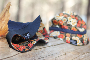 Image of Not For Fishing Reversible Bucket Hat Navy, Denim/ Red Flower Camo