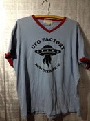 Image of UFO FACTORY new detroit, mi SIZE XL TEE SHIRT black print on vintage thrift store ringer T's