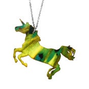 Image of Ltd. Edition Unicorn Necklace/Earrings made from a recycled Yellow Splatter vinyl record!