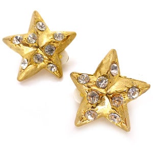 Image of Vintage French Gold Tone Star Rhinestone Clip On Earrings