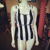 Image of Striped Zipper Open Back Bodysuit 