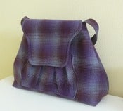 Image of Ombre Plaid Wool Shoulder Bag purple, dark red, grey