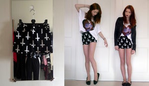 Image of MissGuided Cross Print denim shorts, UK 6