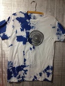 Image of FREE ELECTRICITY logo tee SIZE SMALL blue ink on white tshirt