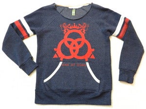 Image of Ladies' Off The Shoulder Sport Sweatshirt True Navy/ Ivory/ True Red 