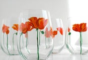 Image of Poppies Stemless Wine Glasses - Set of 2
