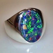 Image of MENS HEAVY STERLING SILVER AUSTRALIAN OPAL MOSAIC RING