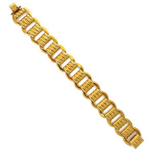 Image of Vintage French Gold Plated Wide Curve Chain Link Gold Tone Bracelet
