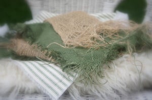 Image of Deep Woodsy Green Messy Burlap, Striped Ticking and Loose Weave Bulap Layering Set or Basket Stuffer