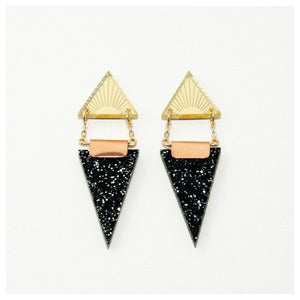 Image of Double Triangle Earrings - Black Glitter