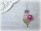 Image of Silver Hot Air Balloon Necklace with Purple Flower
