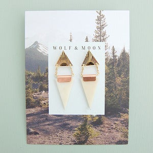 Image of Double Triangle Earrings in Gold and Ivory Perspex by Wolf and Moon