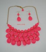 Image of Teardrop Bib Necklace + Earrings: Bright Pink