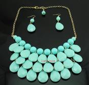 Image of Teardrop Bib Necklace + Earrings: Aqua