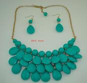 Image of Teardrop Bib Necklace + Earrings: Dark Aqua