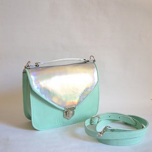 Image of Mady duo Mint green and holographic leather crossbody bag