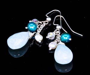 Image of Faceted Aquamarine, Pearl and Sterling Silver Earrings 