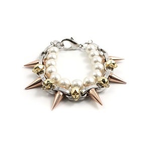 Image of London Calling Skull & Spike Bracelet W/Pearls - Rhodium/Gold/Rose Gold Spikes