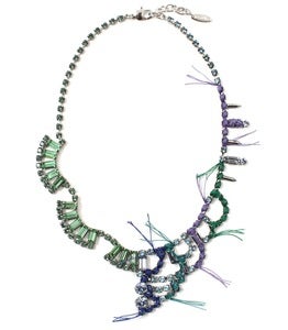 Image of Split Personality Crystal Necklace W/Threads - Green/Blue