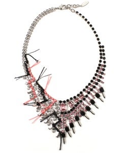 Image of Split Personality Crystal Necklace W/Threads - Crystal/Jet & Rose