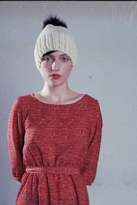 Image of elora slouchy toque of merino wool & fur pom pom