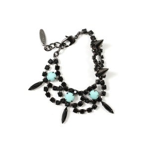 Image of Let Them Eat Cake Crystal Asymmetrical Bracelet W/Spikes - Black/Mint