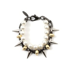 Image of London Calling Skull & Spike Bracelet W/Pearls - Hematite/Gold/Silver Spikes
