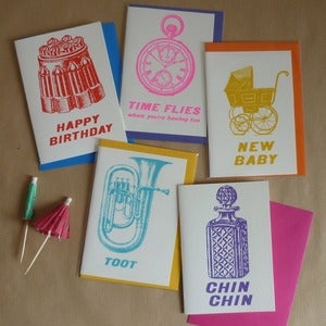 Image of Pack of 5 screenprinted greeting cards