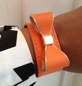 Image of Orange Vegan Leather Bow Bracelet