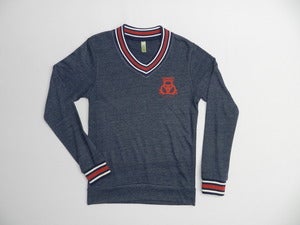 Image of True Navy/ Ivory/ True Red Cashmere V-Neck Sweatshirt 