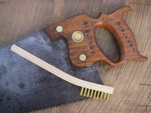Image of BENT WOODEN HANDLE BRASS BRUSH perfect for fine detail Cleaning Made In USA