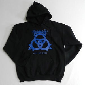 Image of Black Hooded Sweatshirt Royal Blue Logo