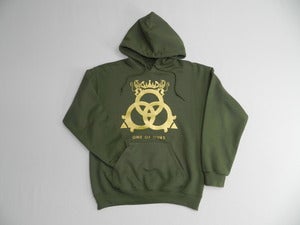 Image of Military Green Hooded Sweatshirt Vegas Gold Logo
