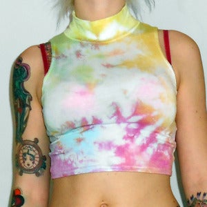 Image of 90s Grunge Tie Dye Cropped Polo Neck