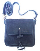Image of No.90009 mini messenger bag. charcoal suede