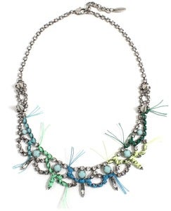 Image of Let Them Eat Cake Crystal Necklace W/Blue Combo Thread Details - Crystal/ Blue Combo