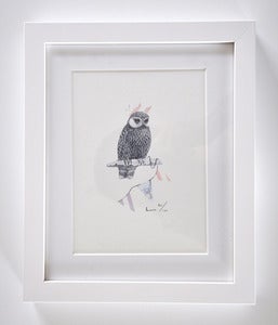Image of FRAMED OWL WITH BUNTING A5 PRINT.