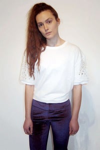 Image of embroidered short sleeved sweater