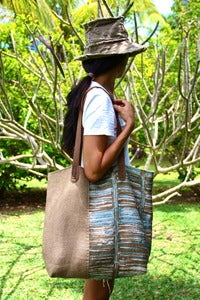 Image of Handmade Vintage Mid Century & Belgian Linen Tote Bag Purse - Ke'e Reef Tote