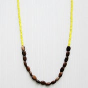 Image of Long Beaded Wood & Yellow Bead Necklace - Silk and Sterling Silver