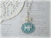 Image of MOP Cat on Blue Frame Necklace