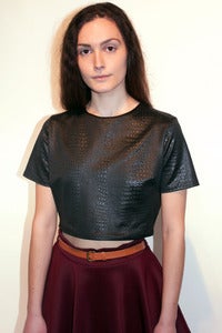 Image of textured stretch leatherette crop top