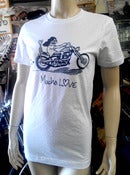 Image of Mucho Love rider white tee with blue print
