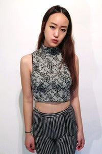 Image of floral print turtle neck crop top