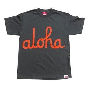 Image of ALOHA ARMY - ALOHA SCRIPT TEE (CHARCOAL/ORG)