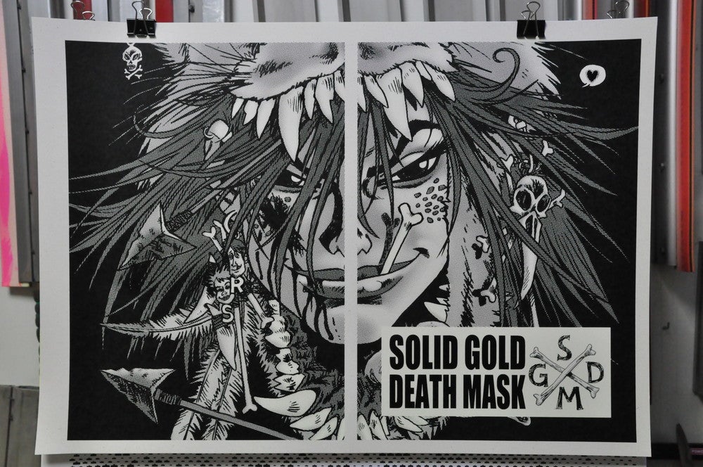 Image of Solid Gold Death Mask / Rufus Dayglo & Comicdom Con Athens 2013 / Silkscreen