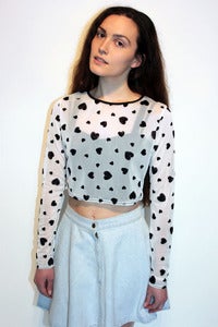 Image of stretch sheer mesh velvet hearts detail top