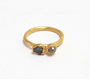 Image of Rough and faceted diamond ring, gold plated sterling silver