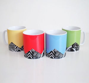 Image of Set of four lino print design mugs